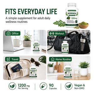 Cápsulas de Moringa de Marca Privada OEM, 1200 mg de Polvo de Hoja, Veganas, Sin GMO, Probadas por Terceros, Fórmula Personalizada, Venta al Por Mayor - Product Image 3