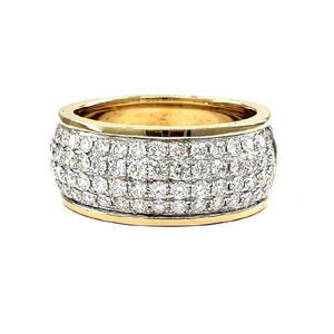China Elegant Fine Jewelry High Quality 18k Solid Yellow Gold Top Diamond Four Rows Eternity Wide Wedding Band Ring for Parties - Product Image 1