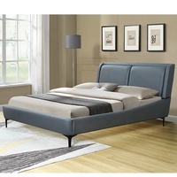 Willsoon New Store Lit double moderne rembourré en cuir noir avec pied en métal et tête de lit souple Cadre en bois