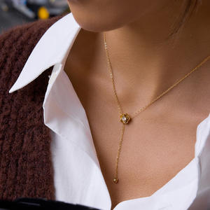 Collares Románticos de Cadena con Eslabones de Flores y <span class=keywords><strong>Luna</strong></span> de Circonio, Chapados en Oro de 18K, de Acero Inoxidable para Mujer, N669 - Product Image 2