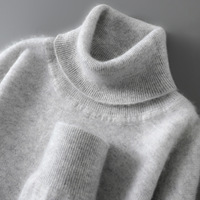 Sweter Wol Murni 100% Sweter Kasmir Pria Model Turtleneck Musim Gugur/Dingin Baru Model Longgar