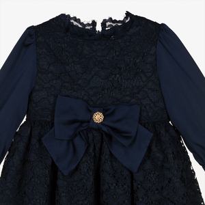 2025 haute qualité dentelle <span class=keywords><strong>noire</strong></span> enfants fille robe avec arc au printemps automne pour la fête personnalisée nouveauté enfants vêtements usine - Product Image 3