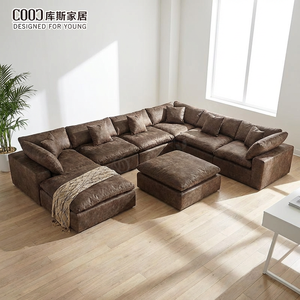 Canapé d'angle modulaire en tissu marron moderne et confortable avec ottoman et chaise longue, ensemble de meubles de salon, canapé sectionnel Cloud - Product Image 1