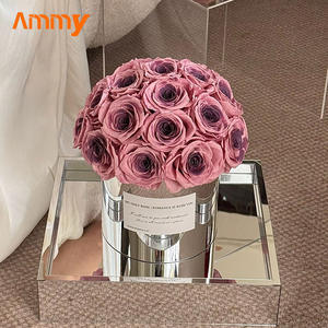 AM-PFE18C Ammy Boîte ronde à base de miroir en forme de tête de champignon avec fleurs préservées, couvercle en acrylique, roses à longue durée de vie, cadeau de la Saint-Valentin - Product Image 3