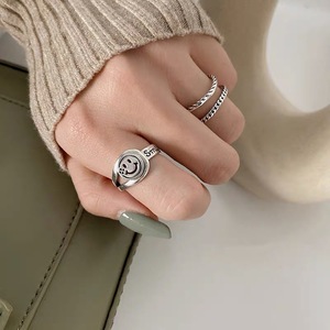 Anillo de plata de ley S925 con cara sonriente para mujer, diseño vintage de Hip Hop, abertura hueca irregular, regalo de joyería - Product Image 3