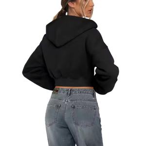 Sudadera con Capucha Corta Personalizada para Mujer, Otoño Invierno, con Cremallera Completa, Informal, para Gimnasio, con Hombros Caídos - Product Image 6