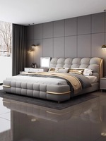 Meubles de chambre à coucher en bois de luxe moderne, lit double king size rembourré, cadre en cuir avec rangement, design italien 2026