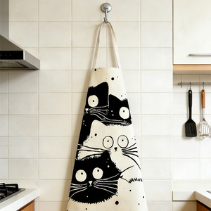 Delantal con diseño de gato en blanco y negro para adultos, uso en cocina, protección contra salpicaduras. - Product Image 2