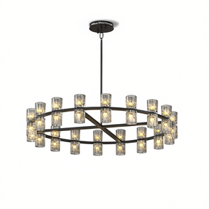 Black Iron LED Crystal Chandelier 36 Inch Round Modern <b>Dining</b> Room <b>Light</b> Includes Bulbs Warm White 2700K E26 Base - Product Image 1