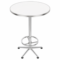 Table de bar ronde avec repose-pieds annulaire, base 5 étoiles, pieds réglables, colonne chromée, plateau 60 cm, design stable, café, bureau, salon