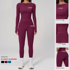 Ensemble de sport haut de gamme respirant pour femme : haut de yoga uni et pantalon <span class=keywords><strong>taille</strong></span> haute moulant pour la course en extérieur et le fitness - Product Image 1