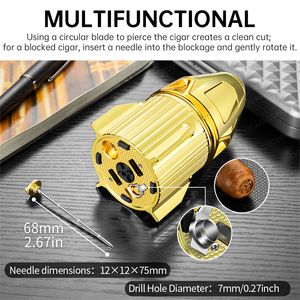Briquet à cigare CIGARLOONG en forme de fusée, 3 jets de flamme réglables, coupe-vent, torche métallique personnalisée avec poinçon et aiguille intégrés - Product Image 3