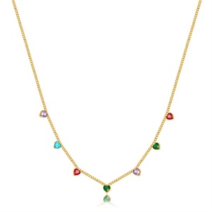 Collar de Gargantilla para Mujer, Personalizado, con Circonita, Corte Princesa, Acero Inoxidable, Chapado en Oro, con Dijes de Corazón - Product Image 5