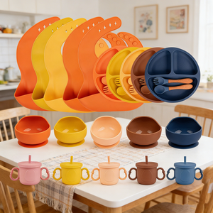 Vaisselle d'alimentation pour bébé <span class=keywords><strong>en</strong></span> <span class=keywords><strong>silicone</strong></span> Naike, antidérapante, de qualité alimentaire, bol, fourchette, cuillère, tasse et assiette - Product Image 1