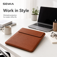 Housse pour ordinateur portable SEMIA en cuir PU huilé, grande capacité, portable, avec support et fermeture réglable pour MacBook