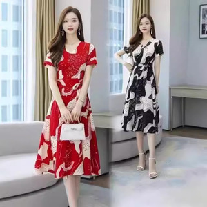 Korean Style Women's Dress V-<b>Neck</b> Loose Fit Mid-Length Wrap <b>Tie</b> Casual Daily Wear With Pocket - Product Image 2