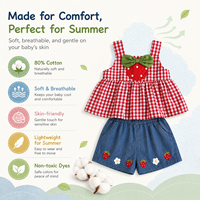 Ensemble d'été pour filles, vêtements pour enfants élégants et frais, ensemble deux pièces débardeur fraise et pantalon en jean pour bébé