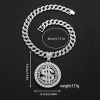 Collier unisexe tendance plaqué or style hip-hop avec pendentif rotatif à motif géométrique en alliage de zinc et chaîne à maillons style dollar