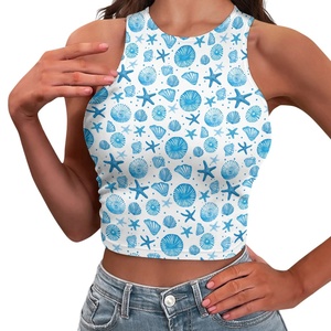 Gran Oferta personalizada Aloha Hawaiian Sea Urchin Prints Casual Elastic Women's Tight Navel-Baring Vest Without Borders Print on Demand - Product Image 4