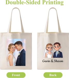 Sac fourre-tout en toile vintage personnalisé avec impression de photos, texte et logo – Sac de courses réutilisable – Cadeau pour professeur, maman, mariée - Product Image 2