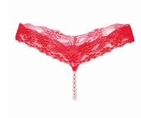 Offre Spéciale dentelle ouverte entrejambe G-string broderie culotte taille basse tongs transparentes pour femmes Sexy dame ouvert string avec perle