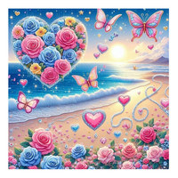 Kits d'art diamant 5D carrés, fleurs dans un cœur, peinture diamant DIY à forage complet pour adultes et artisans ASF2944