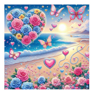 Kits d'art diamant 5D carrés, fleurs dans un cœur, <span class=keywords><strong>peinture</strong></span> diamant DIY à forage complet pour adultes et artisans ASF2944 - Product Image 1