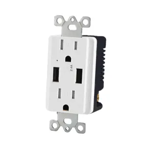 USB outlet 15A 125V duplex receptacle 2.4A dual port Type A USB charger with wallplate, UL listed wall outlet socket