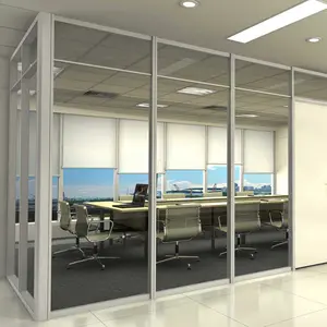 Partición de vidrio templado de gama alta sala de reuniones pared de separación Oficina partición de pared de vidrio de altura completa