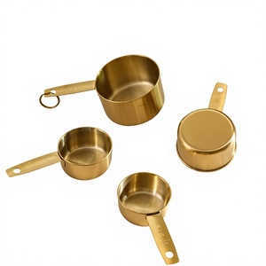 Ensemble de tasses à mesurer décoratives en métal résistant à la rouille, capacité de 150 ml, finition dorée, ustensiles de cuisine de qualité supérieure, tasses à mesurer avec logo - Product Image 1