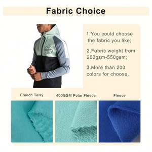 Fitted Color Block Embroidery Gym <b>Full</b> <b>Zip</b> <b>up</b> <b>Hoodie</b> High Quality Fleece Custom Logo Oversized Scoop Zipper <b>Hoodie</b> Men - Product Image 2