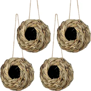 Hanging Hummingbird Nest House for Outside Ball Shape Hand Woven Durable Sturdy Natural Grass Perfect for Garden Patio