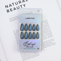 Nouvel Arrivage – Ongles à Presser en ABS Souple, Forme Amande, Effet Œil de Chat Bleu, Couverture Complète, Pré-Conçus pour Femmes