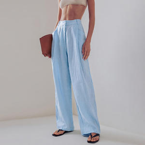 Boutique all'ingrosso 2024 estate ampia di <span class=keywords><strong>lino</strong></span> di cotone semplice camicia a maniche lunghe <span class=keywords><strong>pantaloni</strong></span> lunghi Casual da <span class=keywords><strong>donna</strong></span> - Product Image 3