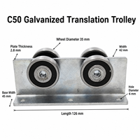 Roue de porte coulissante suspendue à 4 roues C50 robuste, support en acier galvanisé à plaque pleine, patin de glissière cantilever