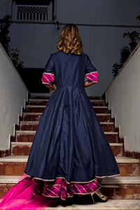 Wholesale Royal Blue Rani <b>Pink</b> Cotton Silk Angrakhaa with Soft Net Dupatta Set Trendy Style Women Wear Angrakha Set - Product Image 5