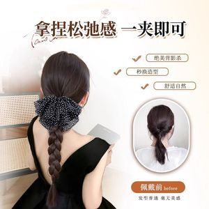 Braided Wig Polka Dot <b>Bow</b> Low Ponytail <b>Clip</b> On Natural Realistic Style For Women - Product Image 4