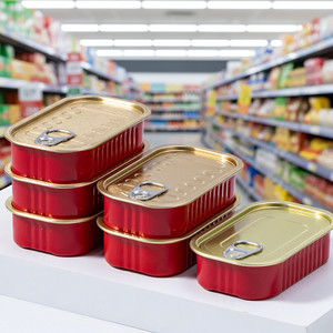 Boîtes de conserve rectangulaires personnalisées de petite taille pour aliments, 125g, vides, pour sardines et thon, avec logo personnalisé et fermeture à anneau. - Product Image 2