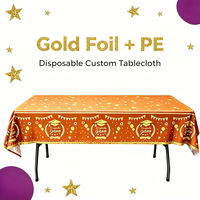 Nappe jetable personnalisée en feuille d'or orange, imperméable, rectangulaire, en PE, pour fête de remise de diplôme, célébrations de vacances