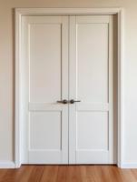 Puerta Doble de Madera Sólida Estilo Mediterráneo BOCHARM con Panel de Rejilla Crema, Manija de Hierro Forjado Francés, Entrada de Villa, Tamaño Personalizado