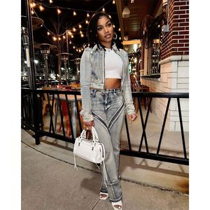 Conjunto <span class=keywords><strong>de</strong></span> <span class=keywords><strong>Chaqueta</strong></span> y Pantalones <span class=keywords><strong>de</strong></span> Mezclilla para Mujer, Primavera 2026, Estilo Casual Chic, Talla Grande, Alternativa al <span class=keywords><strong>Mono</strong></span> <span class=keywords><strong>de</strong></span> Pierna Ancha <span class=keywords><strong>con</strong></span> Bolsillos - Product Image 5
