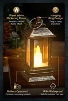 Lanterne suspendue vintage à LED, lumière de bougie, IP44 étanche, blanc chaud, flamme vacillante, fonctionne sur piles, bouton métallique, décorative