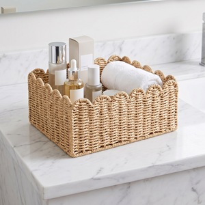Woven <b>Storage</b> <b>Basket</b> Rectangle Handmade For Bathroom Organizing Khaki Paper Rope - Product Image 1