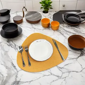 Custom Stripe Pattern Orange Leather Placemat Non-Slip Modern PU Table Mats for Luxury Dining Sublimation