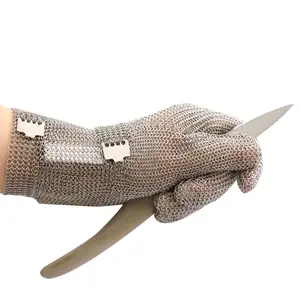 Factory Price 316L Meat Resistant Cutting Stainless Steel Metal Mesh Long Cuff Chainmail Butcher Gloves