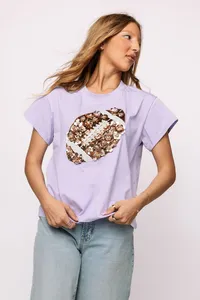 LYG all'ingrosso nuovo Design personalizzato gioco giorno di calcio <span class=keywords><strong>paillettes</strong></span> ricamo <span class=keywords><strong>con</strong></span> sbuffo e perline t-Shirt - Product Image 2