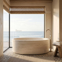 Baignoire autoportante moderne sculptée à la main pour l'intérieur, en pierre naturelle, décoration de salle de bain, baignoire rectangulaire en travertin beige