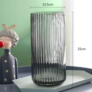 Light Luxury Vertical Strip Multi-color Optional Living Room Kitchen Decoration Transparent Glass Vase