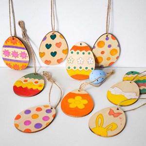 Suministros para la Fiesta de Pascua 2024, Piezas Colgantes, Virutas de Madera Pintadas para Manualidades, Huevos de Madera Hechos a Mano para Niños - Product Image 6