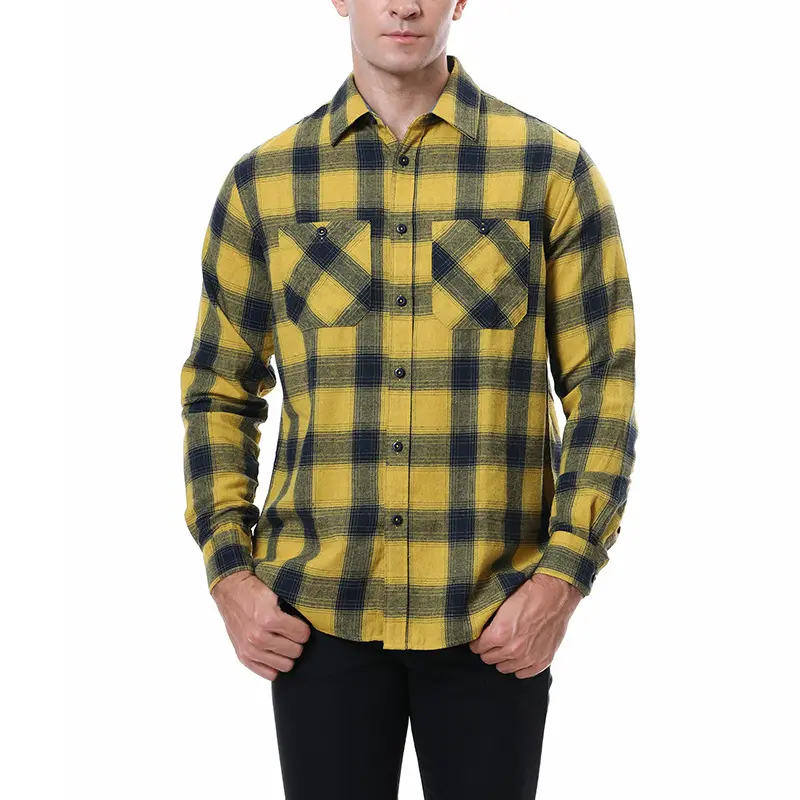 Amazon drop shipping wholesale Cotton Polyester big checked plaid shirts CVC brush checked flannel shirts for man